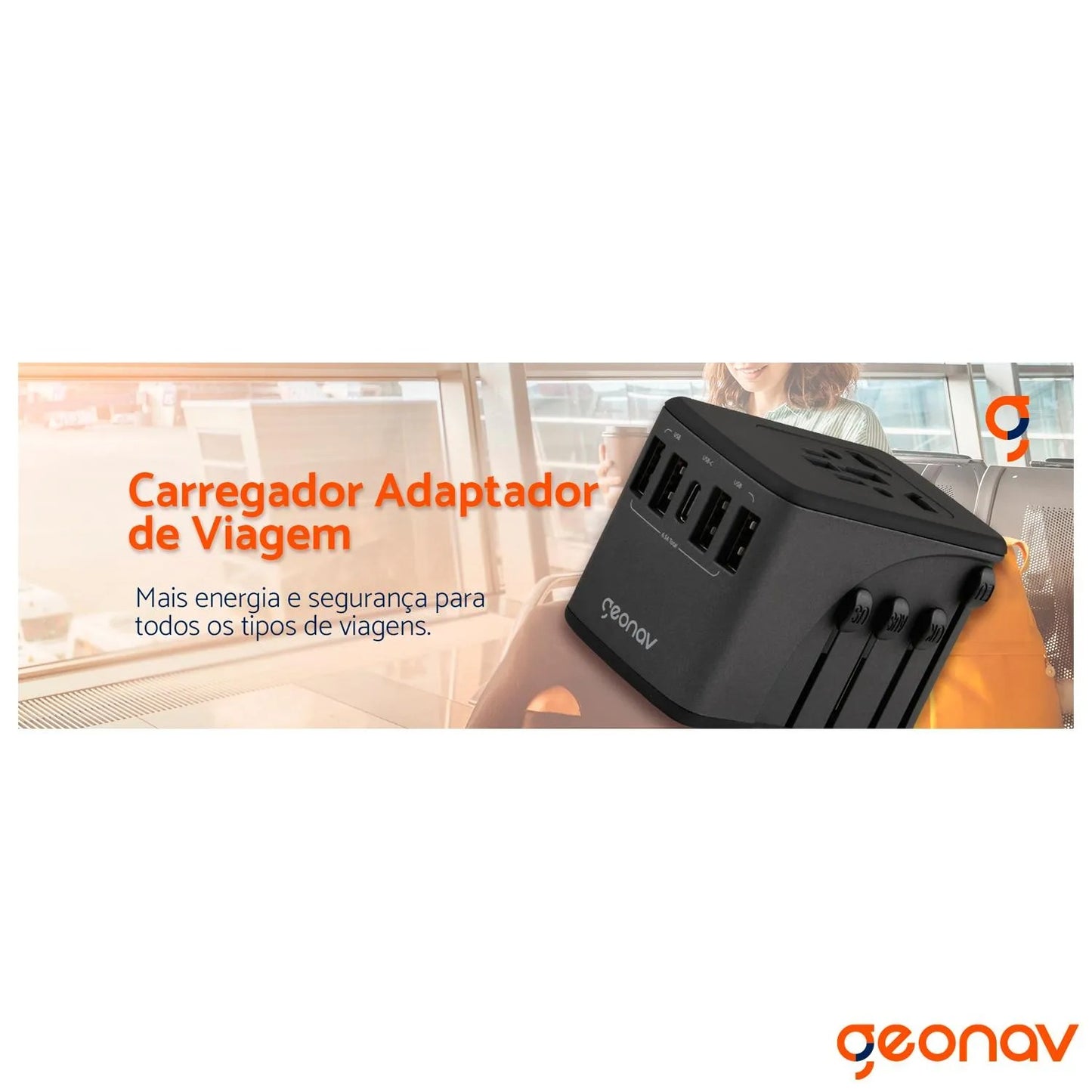 Carregador Universal com Adaptadores de Viagem USB + USB-C Preto - Geonav - TLCH65BK