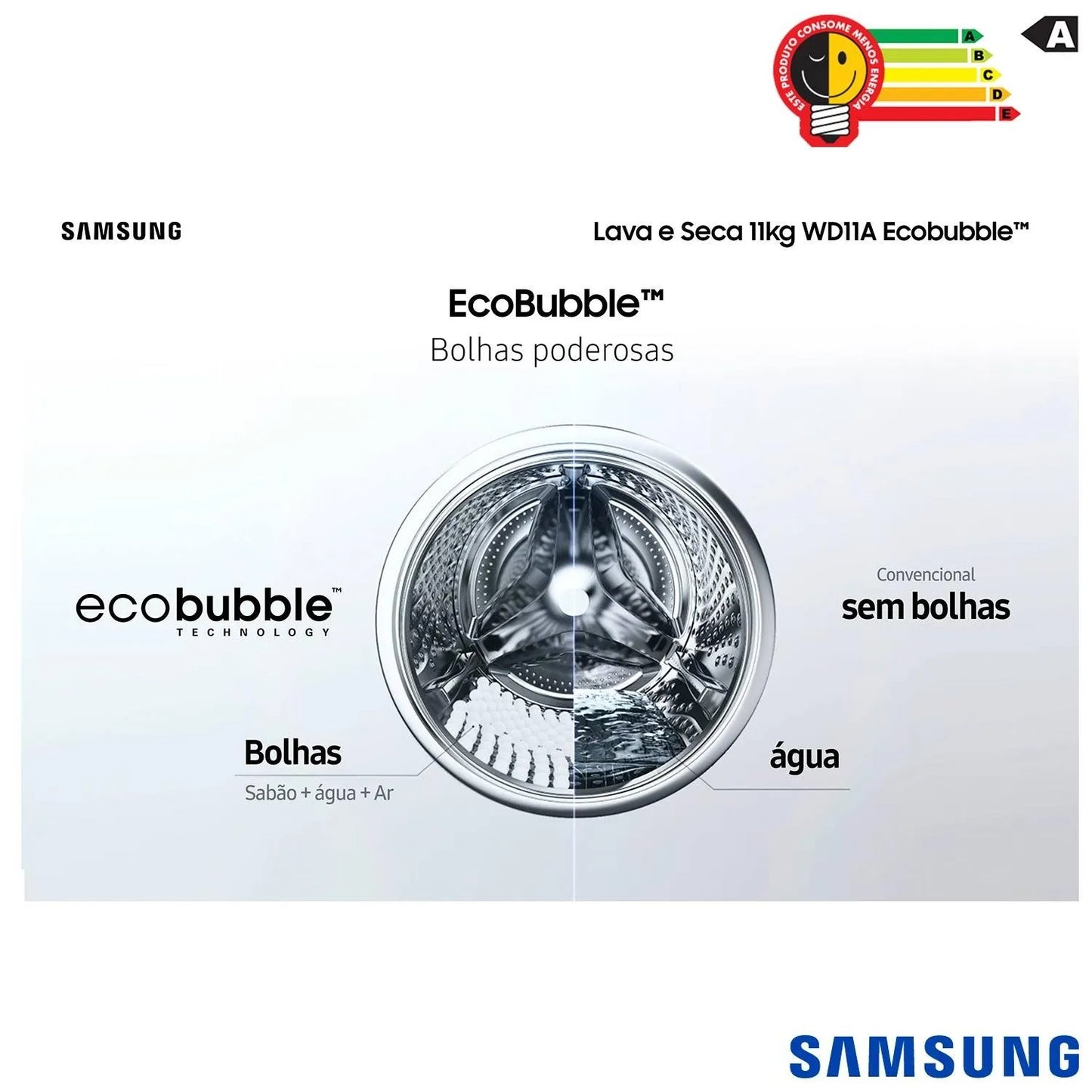 Lava & Seca 11 Kg Samsung Branca com 12 Programas de Lavagem - WD11A4453BW