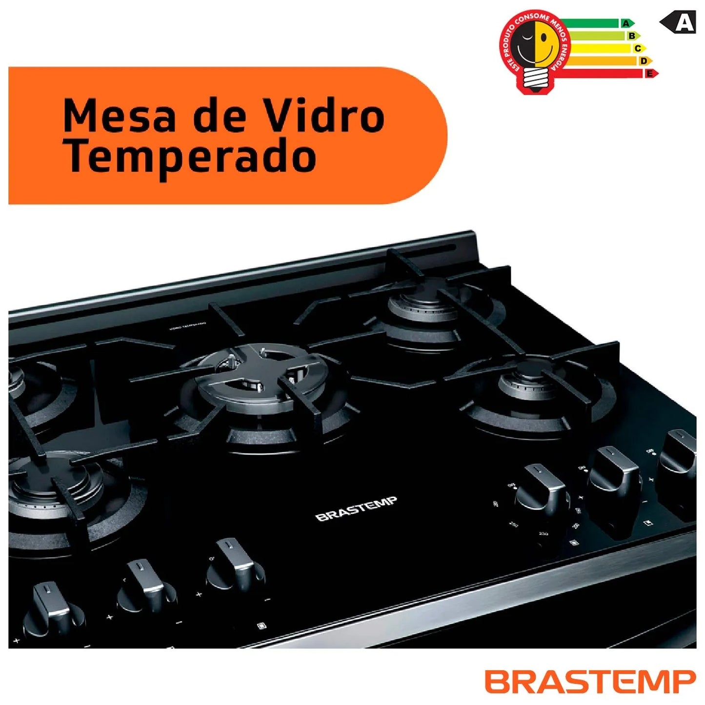 Fogão Brastemp 5 Bocas Preto com Turbo Chama com Mesa de Vidro - BFS5VCE