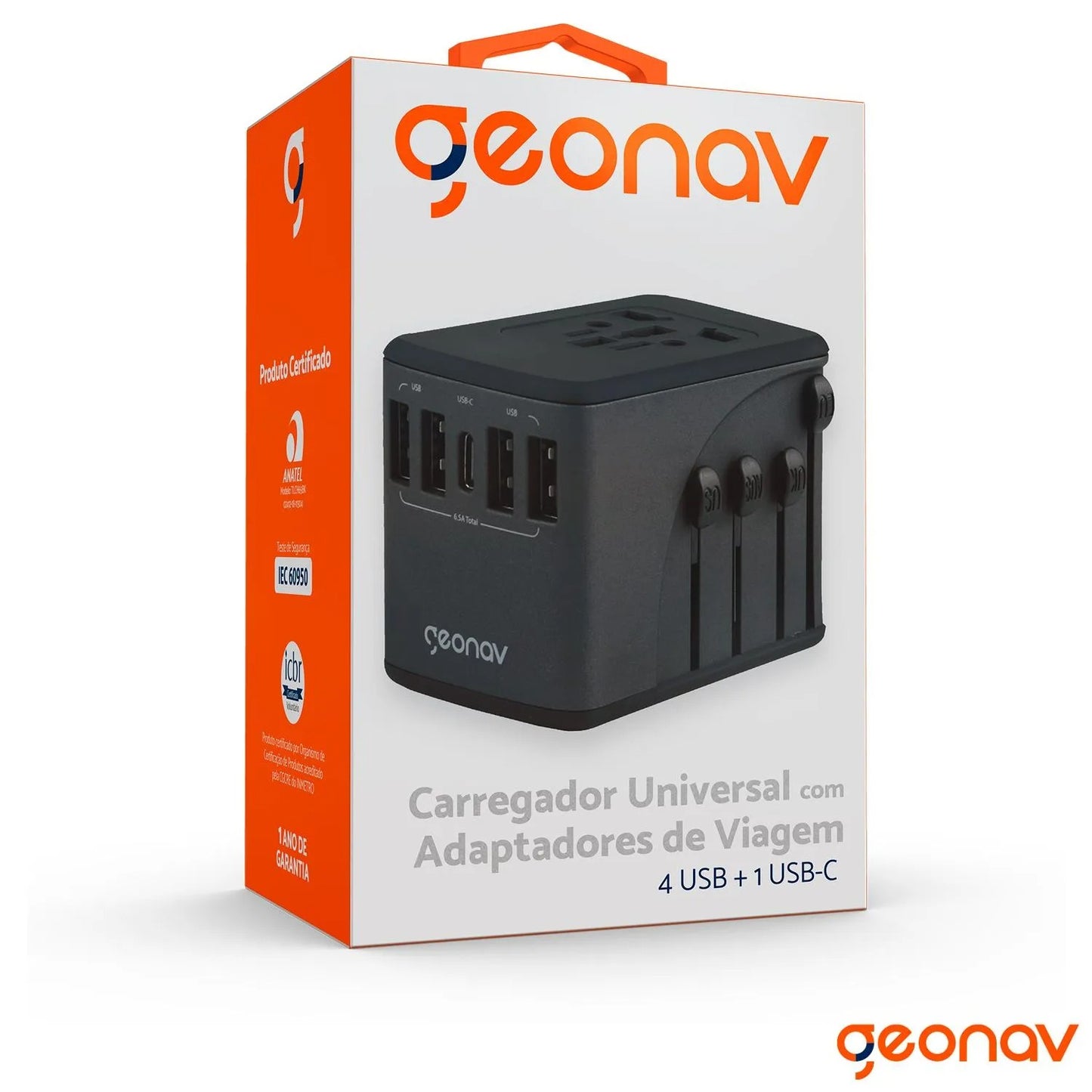 Carregador Universal com Adaptadores de Viagem USB + USB-C Preto - Geonav - TLCH65BK