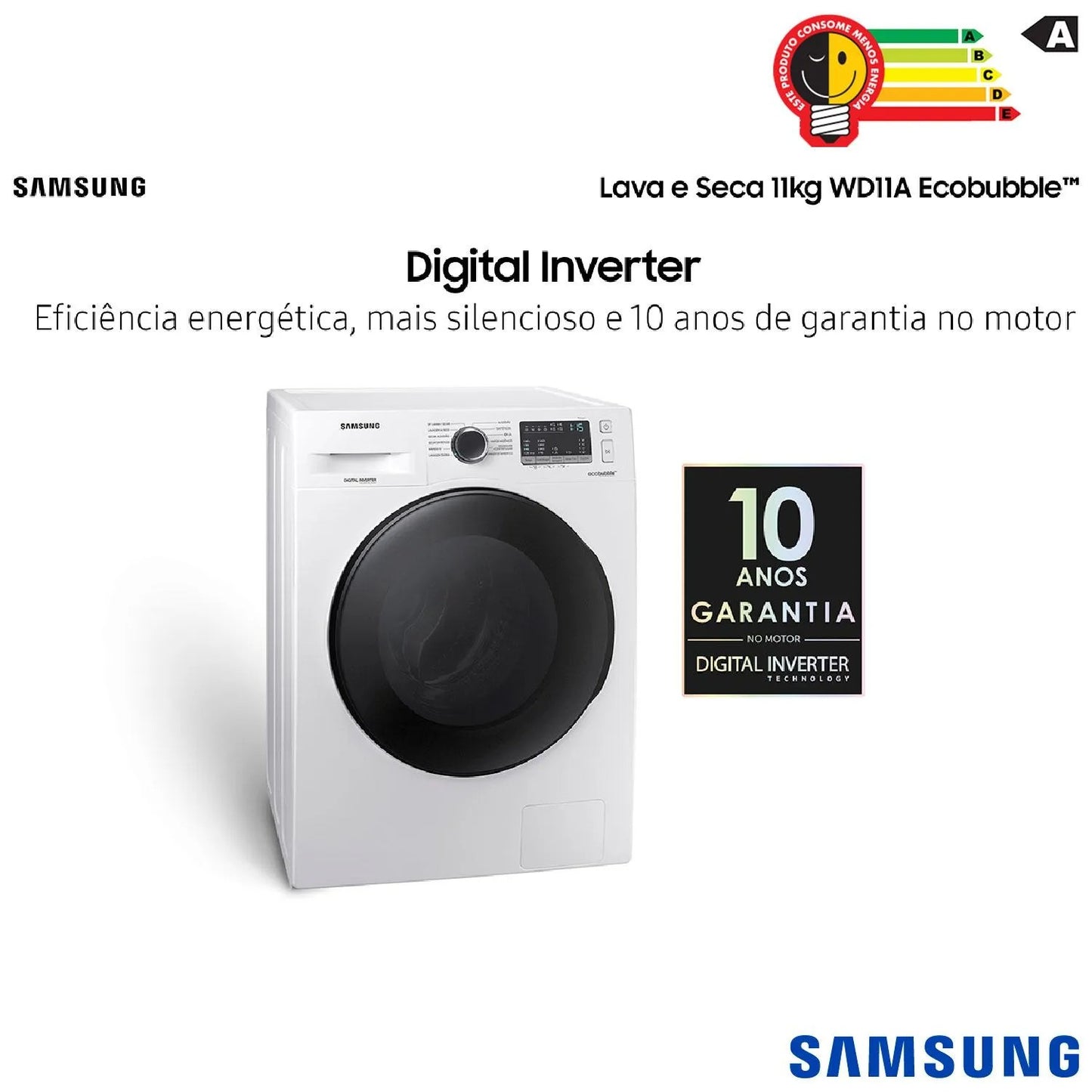 Lava & Seca 11 Kg Samsung Branca com 12 Programas de Lavagem - WD11A4453BW