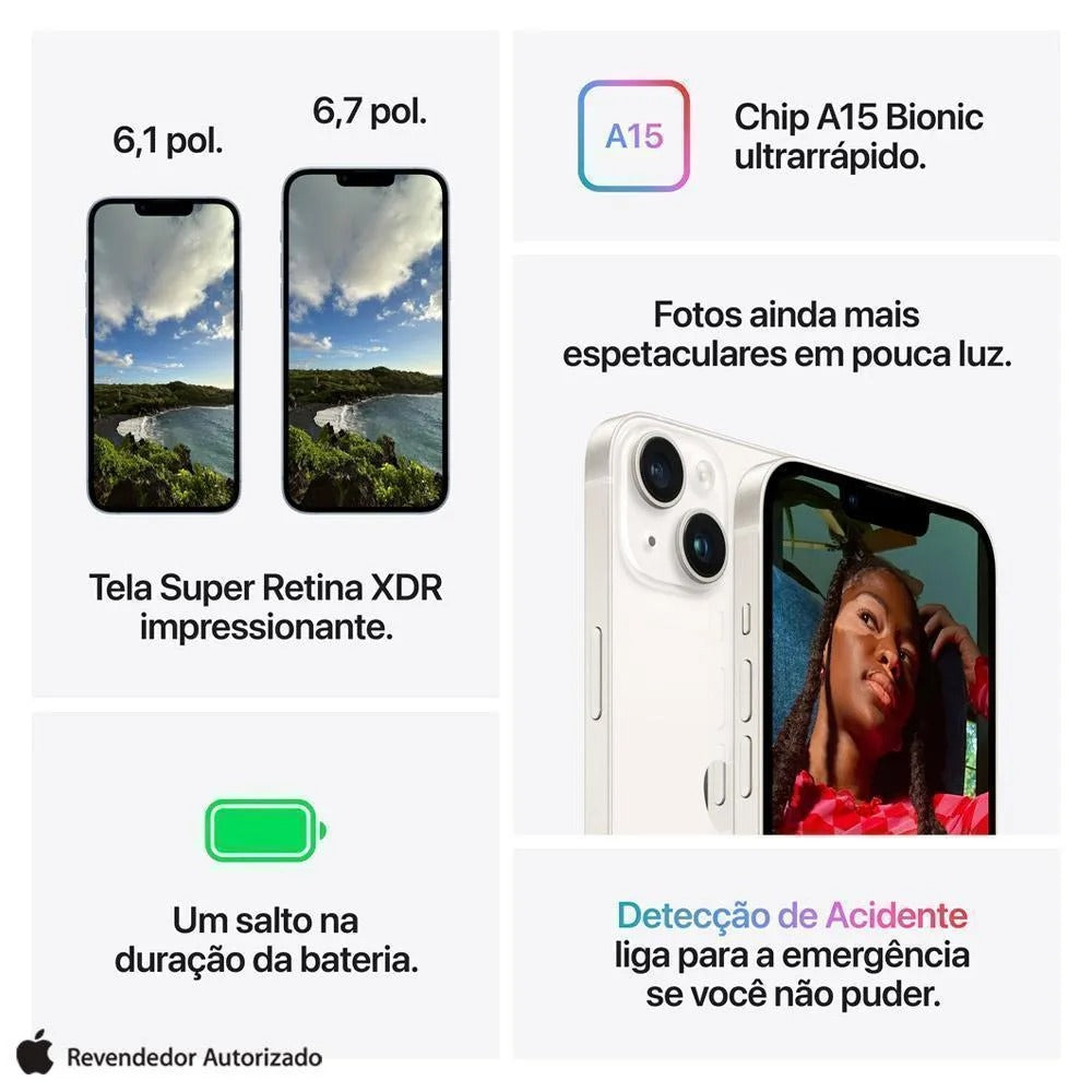 iPhone 14 Apple (128GB) Azul, Tela de 6,1", 5G e Câmera de 12MP