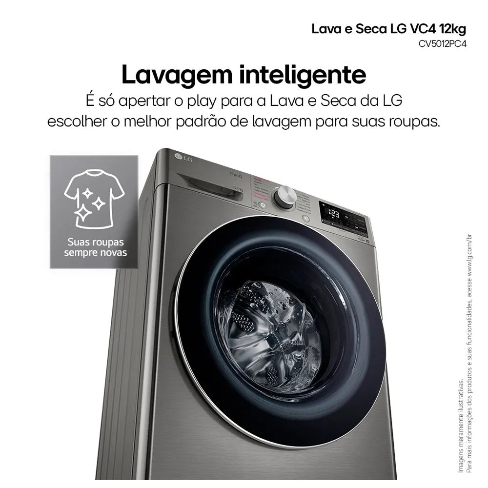Lava e Seca Smart LG VC4 12kg Inox Look com AIDD™ CV5012PC4A