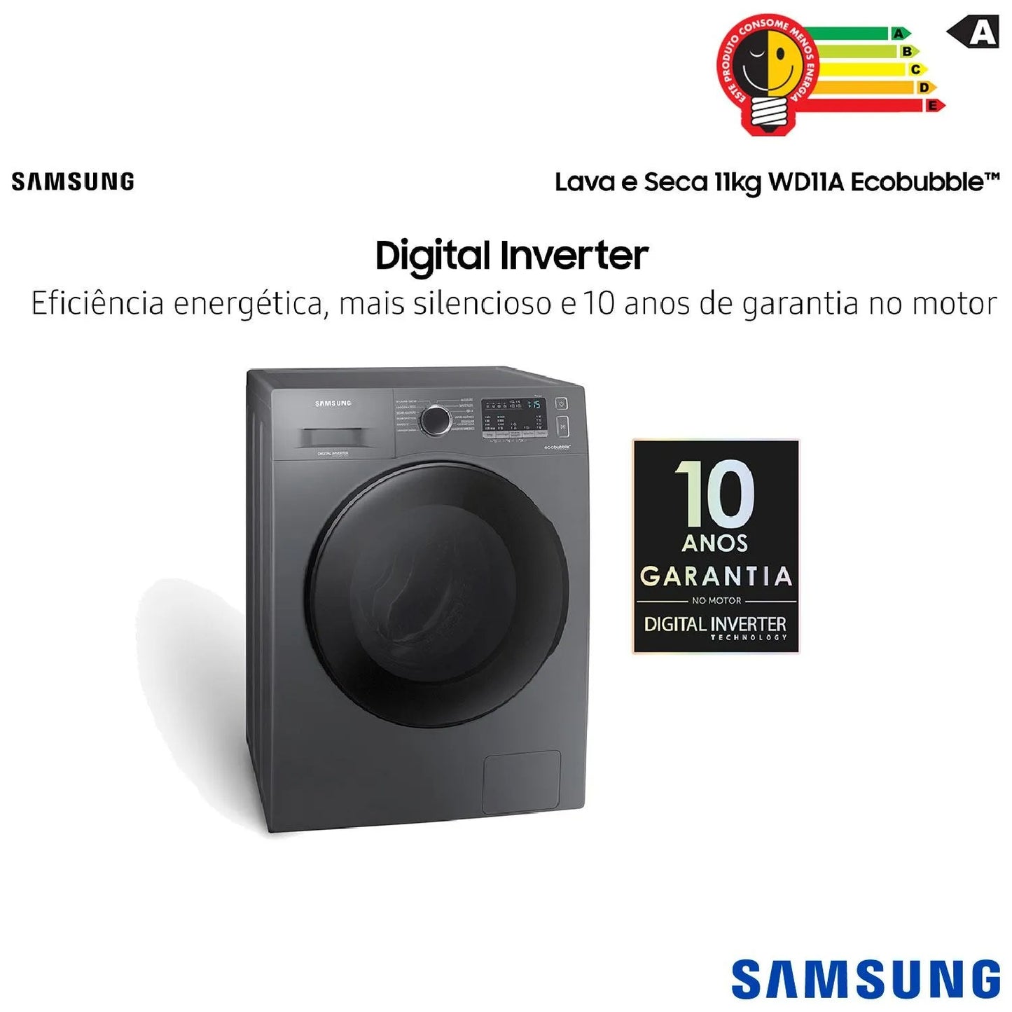 Lava & Seca 11 Kg Samsung Inox com 12 Programas de Lavagem - WD11A4453BX