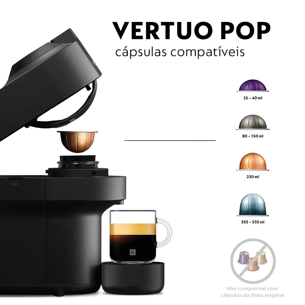 Cafeteira Nespresso Vertuo POP Preta para Café Espresso Manual - GCV2BR