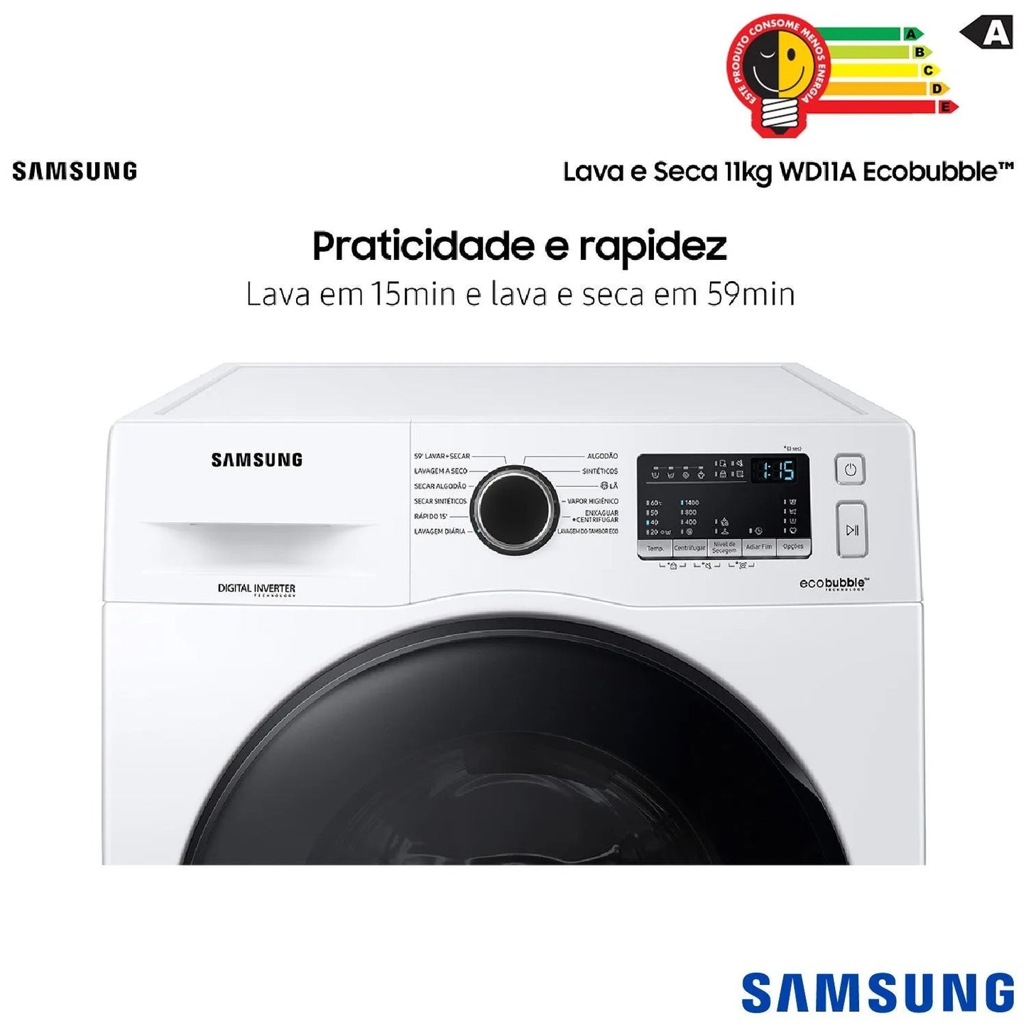 Lava & Seca 11 Kg Samsung Branca com 12 Programas de Lavagem - WD11A4453BW