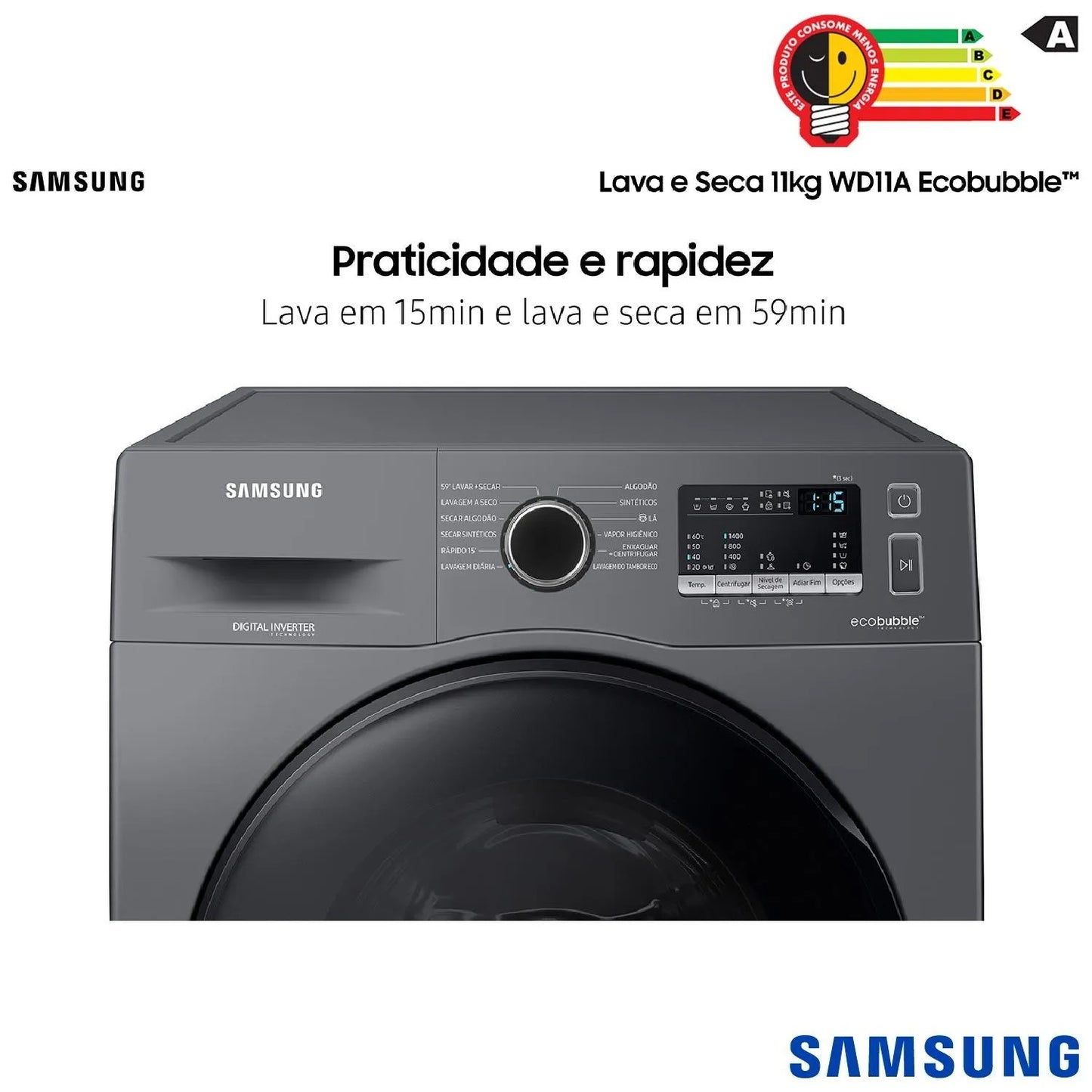 Lava & Seca 11 Kg Samsung Inox com 12 Programas de Lavagem - WD11A4453BX