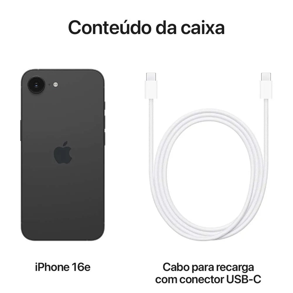 iPhone 16e Apple (128GB) Preto, Tela de 6,1", 5G e Câmera de 48 MP 128gb/256gb
