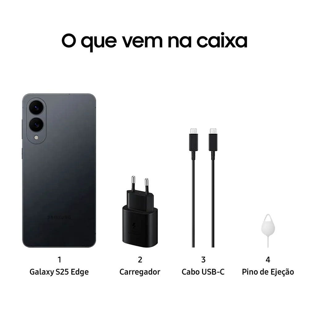 Celular Samsung Galaxy S25 Edge 5G Titânio Jetblack, 512GB, 12GB RAM e Câmera Dupla de 200MP + 12MP