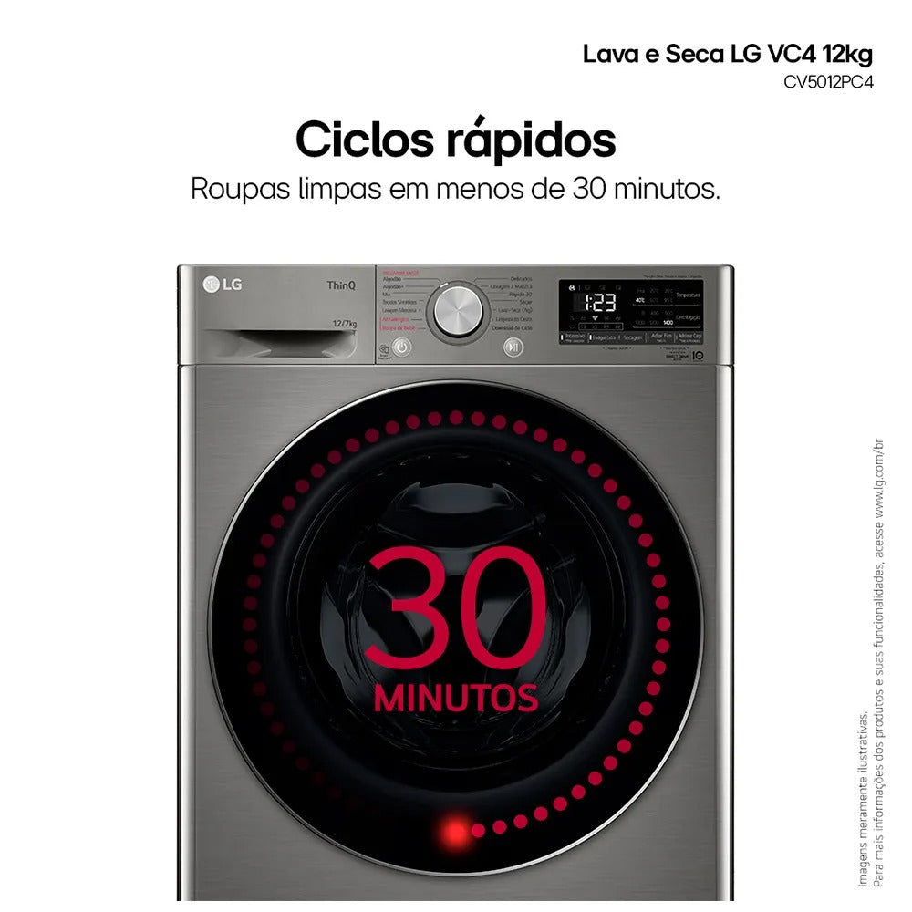 Lava e Seca Smart LG VC4 12kg Inox Look com AIDD™ CV5012PC4A