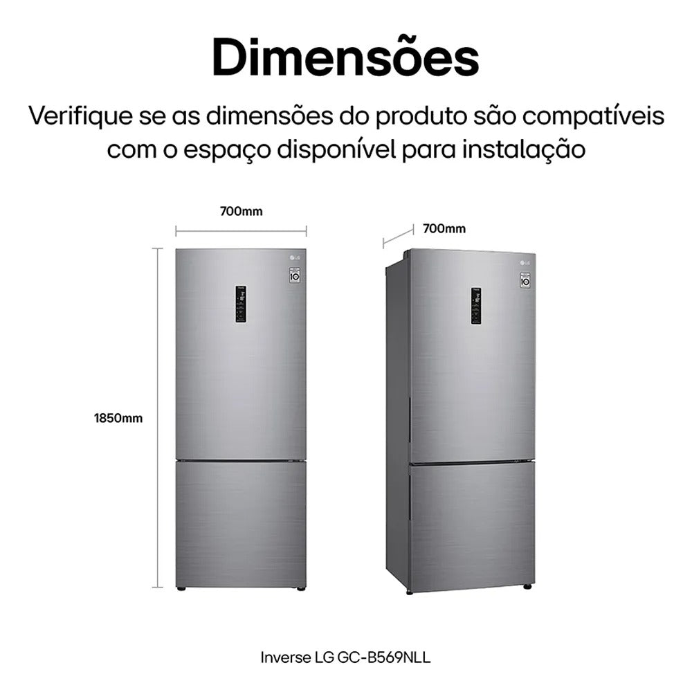 Refrigerador Inverse LG de 02 Portas Frost Free com 451 Litros Platinum Inox - GCB569NLL