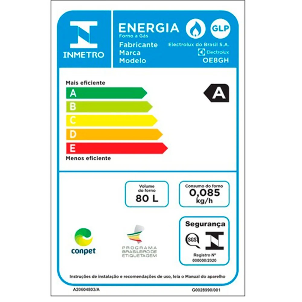 Forno a Gás de Embutir Electrolux Efficient com 80 Litros de Capacidade, Grill e Painel Full Touch Preto - OE8GH