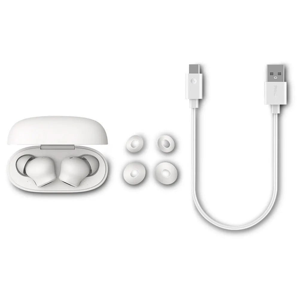 Fone de Ouvido Sem Fio Bluetooth Philips TWS Intra-auricular Branco com Microfone, IPX4