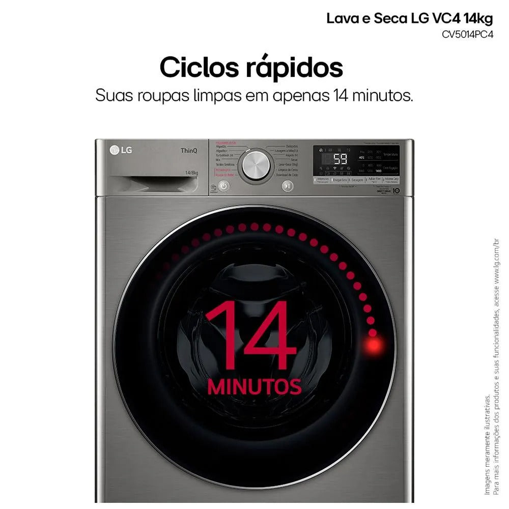Lava e Seca Smart LG VC4 14kg Inox Look com AIDD™ CV5014PC4