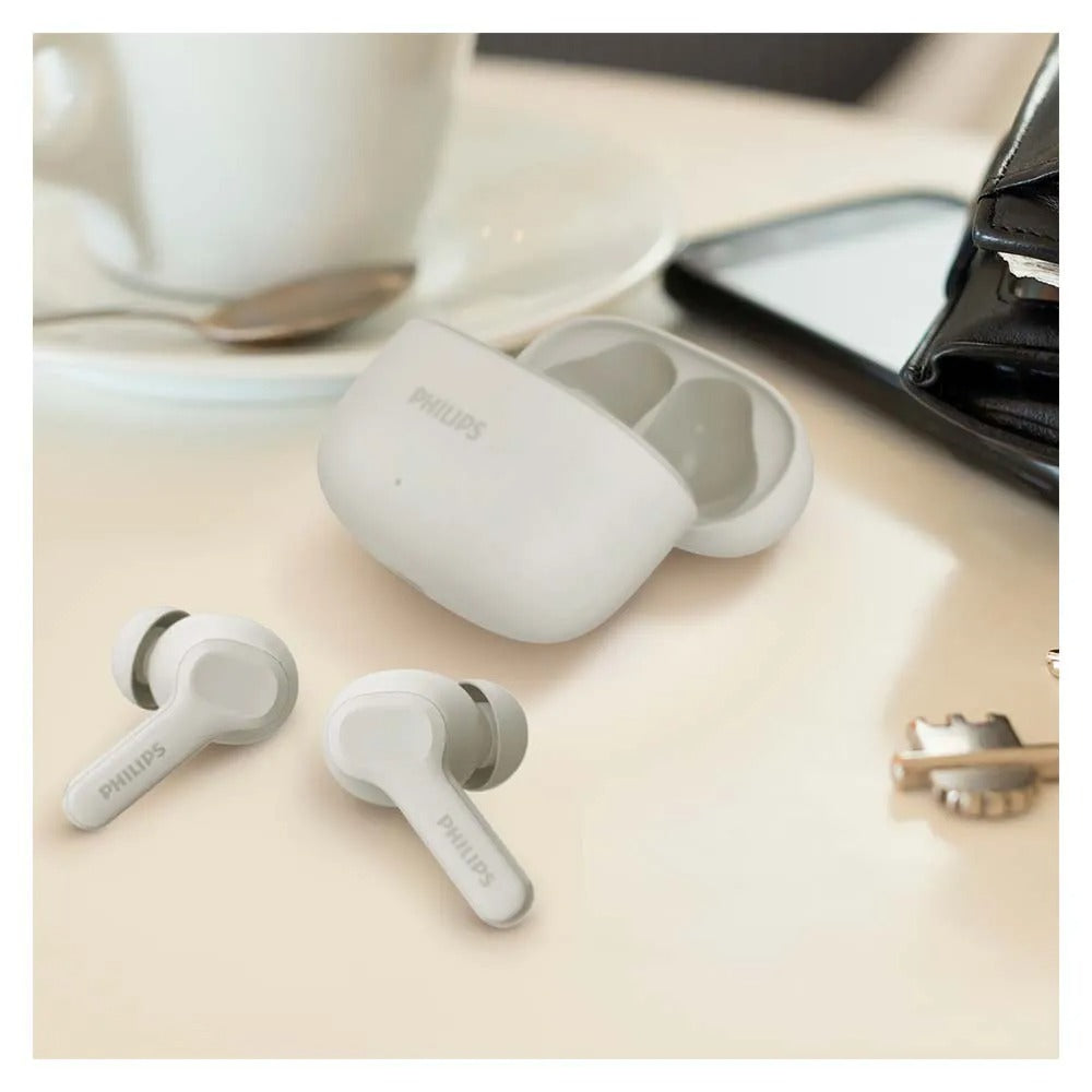 Fone de Ouvido Sem Fio Bluetooth Philips TWS Intra-auricular Branco com Microfone, IPX4