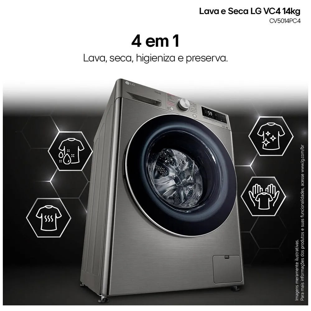Lava e Seca Smart LG VC4 14kg Inox Look com AIDD™ CV5014PC4