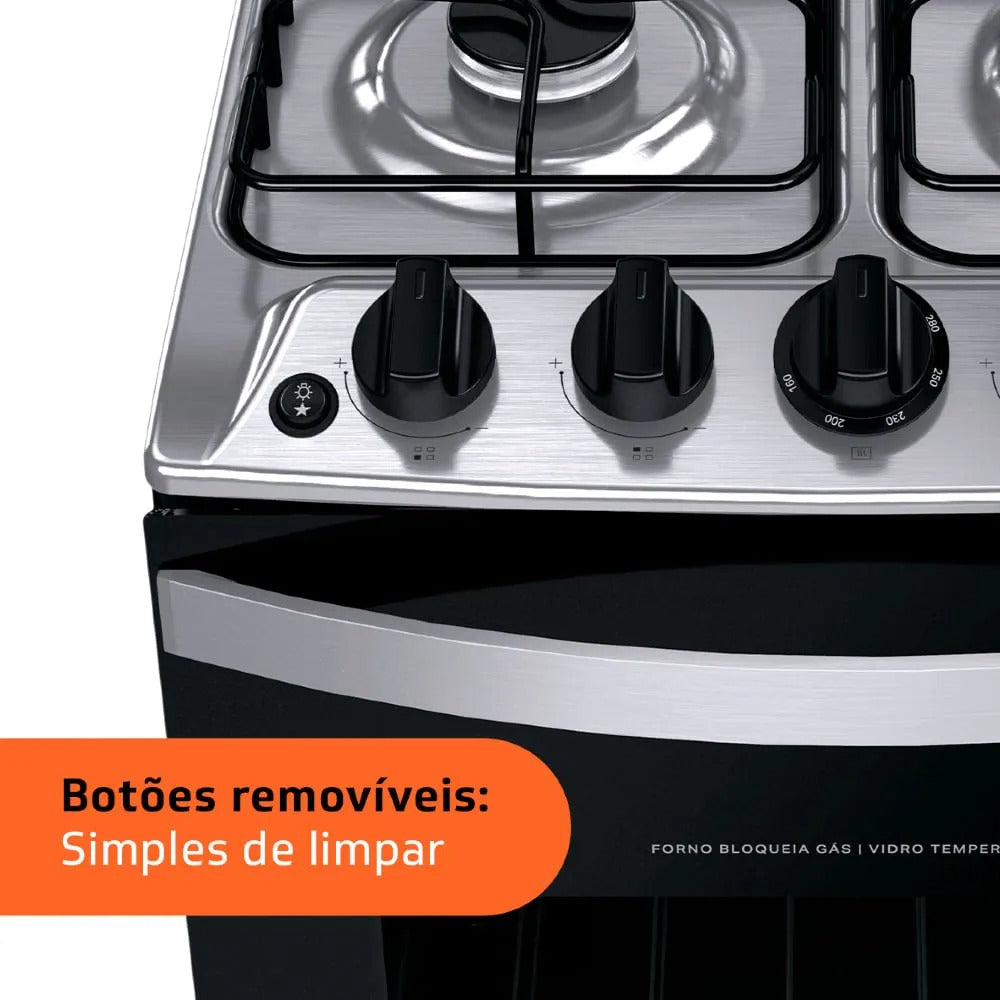 Fogão Brastemp 4 Bocas Inox com Duas Prateleiras com Alturas Ajustáveis - BFO4NBR