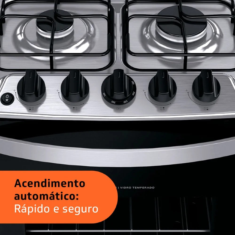 Fogão Brastemp 4 Bocas Inox com Duas Prateleiras com Alturas Ajustáveis - BFO4NBR