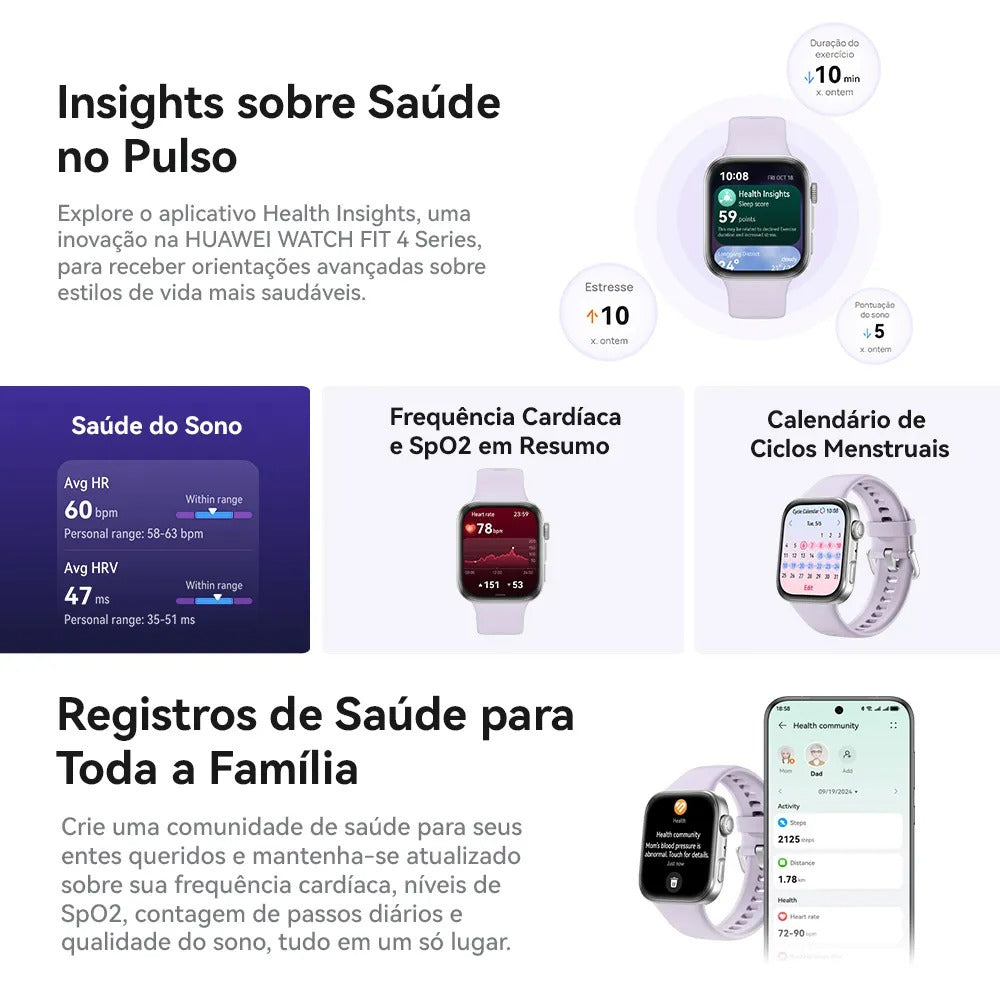 Smartwatch Huawei Watch Fit 4 Preto com Modos Esportivos Aprimorados e Assistente de Bem-Estar Emocional